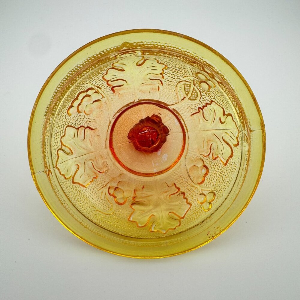 Vintage Jeanette Amberina Harvest Grapes Footed Candy Dish w/Lid Carnival Glass - Picture 9 of 11